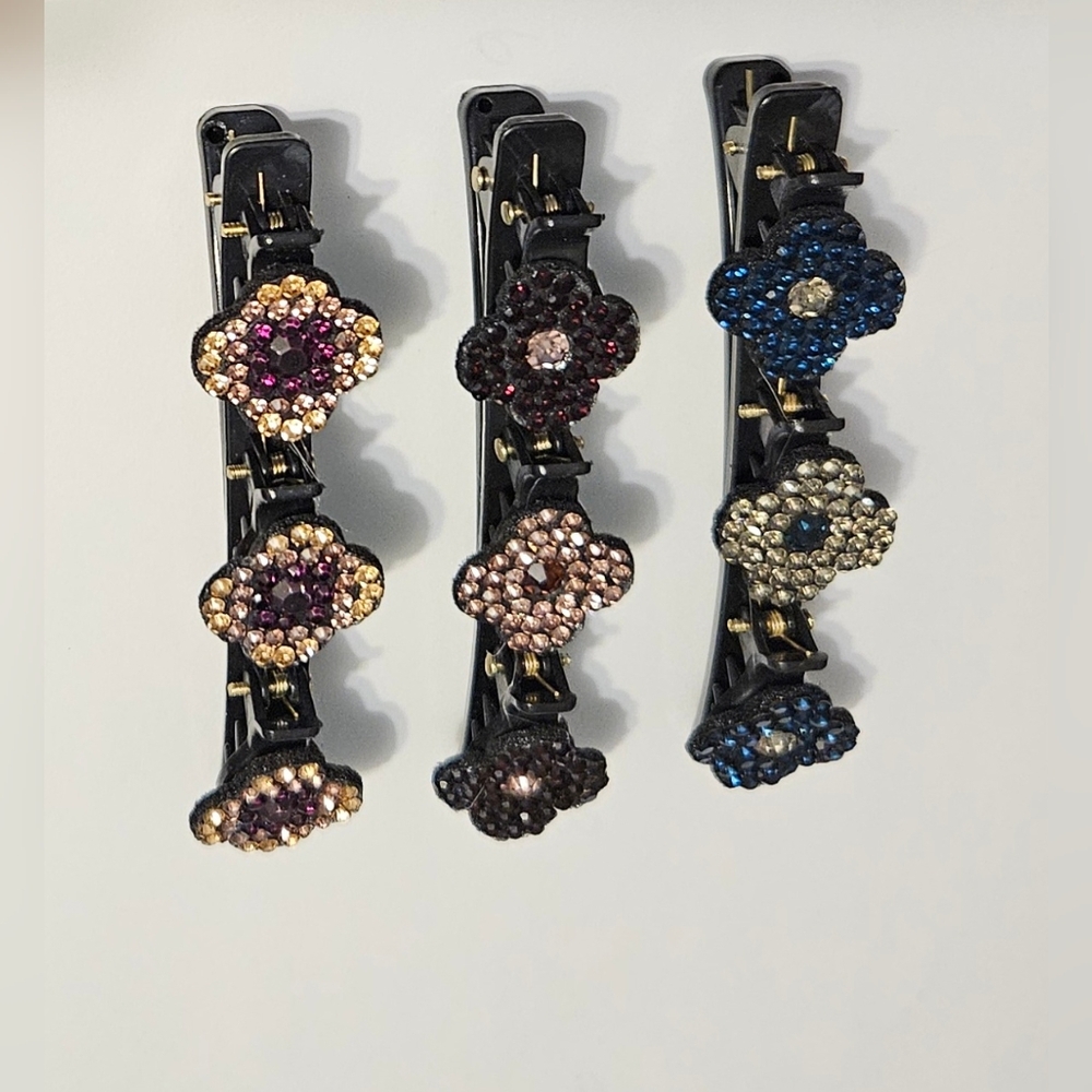 3 Colorful CZ Beautiful Hair Clips w/Rhinestones